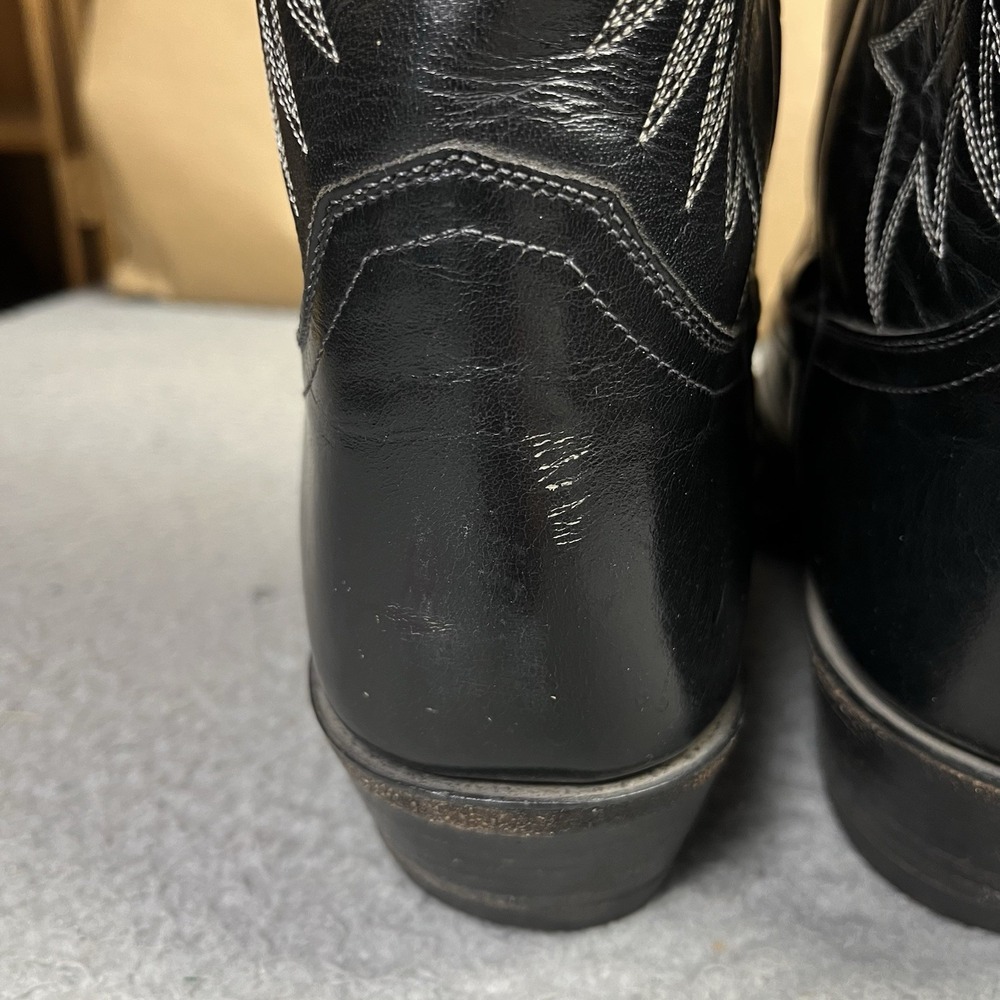 Justin Boots 2041 Mens 13 A Boot Black Leather Mid Calf Embroidered Western Boot - Picture 5 of 11